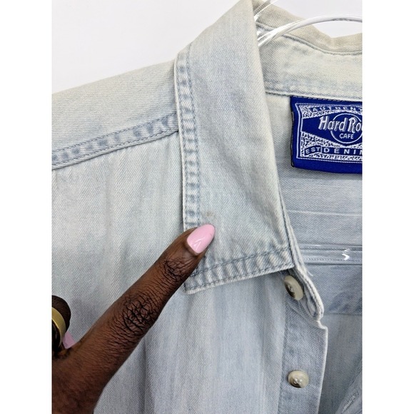 Vintage 80s 90s Hard Rock Cafe Washington D.C Denim Shirt Embroidered Size L - Picture 10 of 10